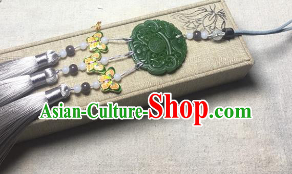 Traditional Chinese Hanfu Jade Carving Mandarin Duck Waist Accessories Palace Tassel Pendant Ancient Swordsman Brooch
