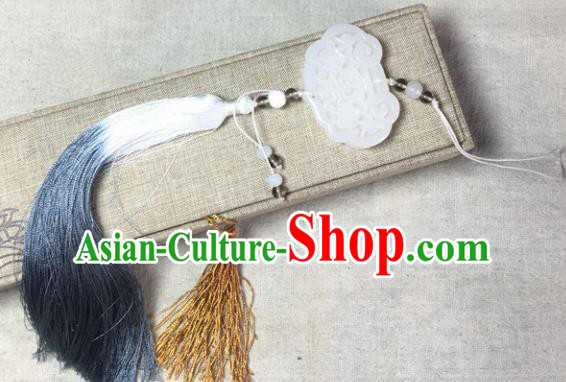 Traditional Chinese Hanfu White Jade Carving Plum Lock Waist Accessories Palace Tassel Pendant Ancient Swordsman Brooch
