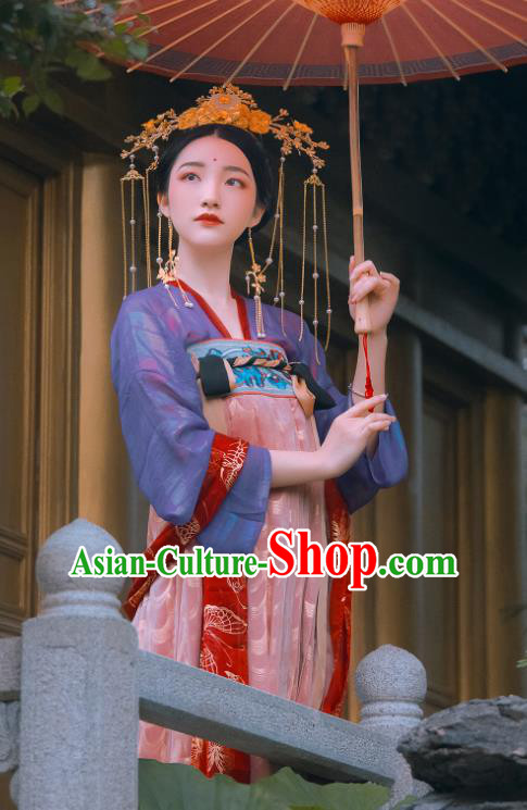 Traditional Chinese Tang Dynasty Royal Princess Replica Costumes Ancient Aristocratic Lady Pink Hanfu Dress for Women
