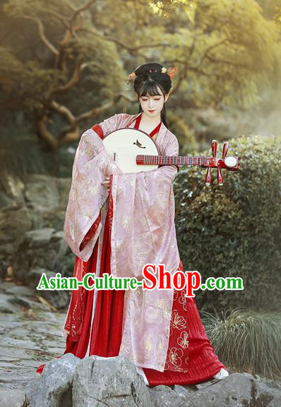 Traditional Chinese Tang Dynasty Palace Replica Costumes Ancient Court Princess Red Hanfu Dress for Women