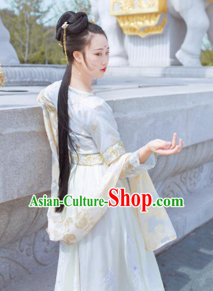 Traditional Chinese Tang Dynasty Court Lady Replica Costumes Ancient Palace Princess White Hanfu Dress for Women