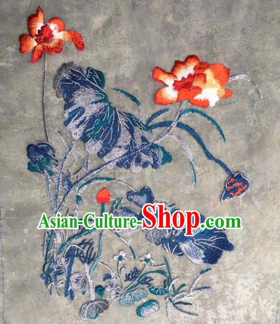 Chinese Traditional National Embroidered Red Lotus Dress Patch Embroidery Cloth Accessories