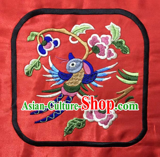 Chinese Traditional National Embroidered Flower Bird Red Applique Dress Patch Embroidery Cloth Accessories