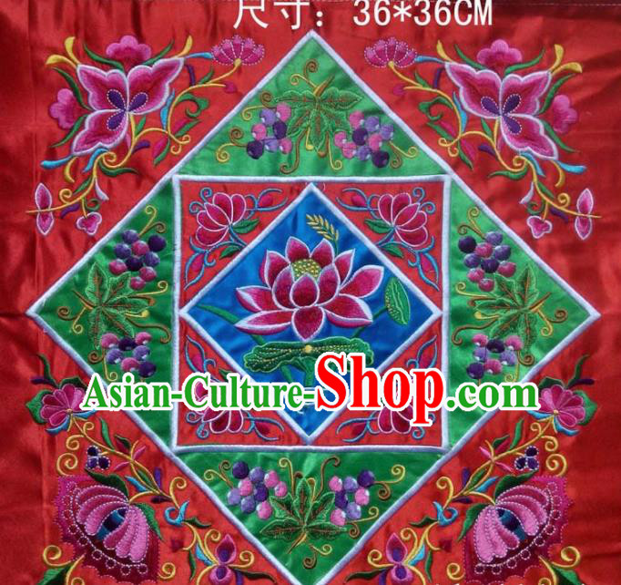 Chinese Traditional National Embroidered Lotus Red Applique Dress Patch Embroidery Cloth Accessories