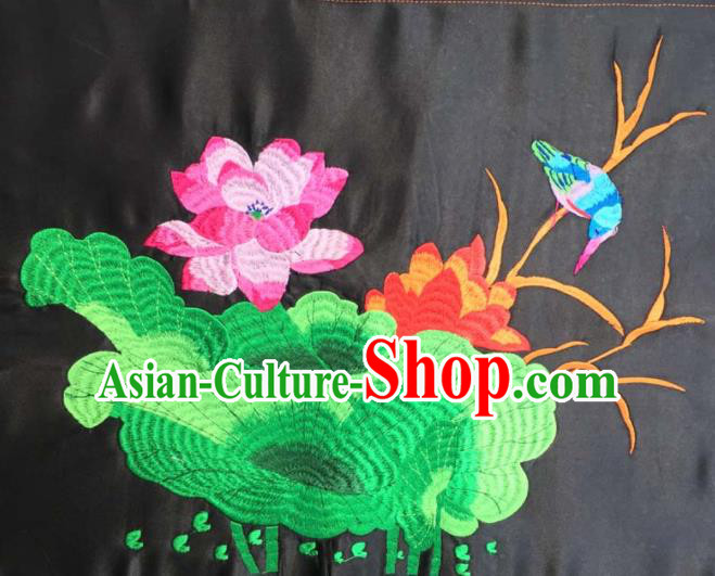 Chinese Traditional National Embroidered Lotus Bird Applique Dress Patch Embroidery Cloth Accessories