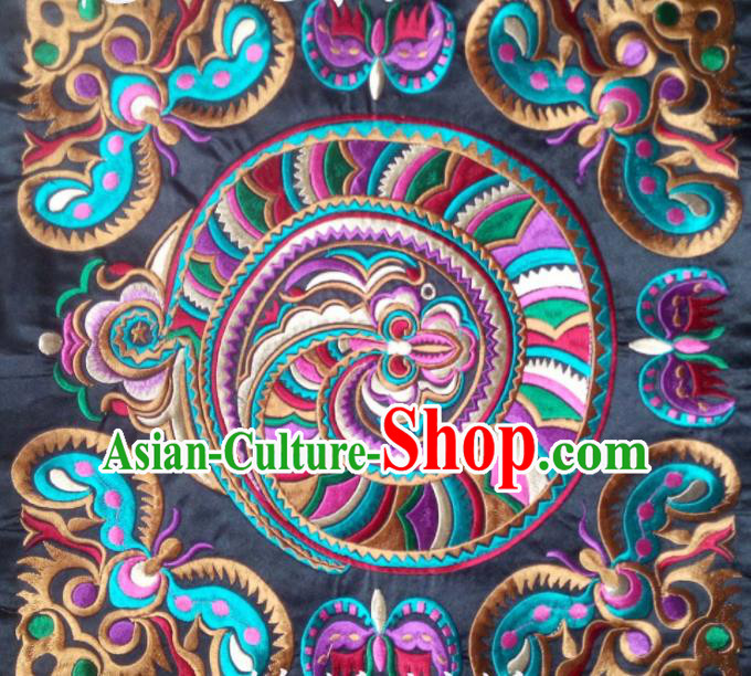 Chinese Traditional National Embroidered Dragon Butterfly Black Applique Dress Patch Embroidery Cloth Accessories