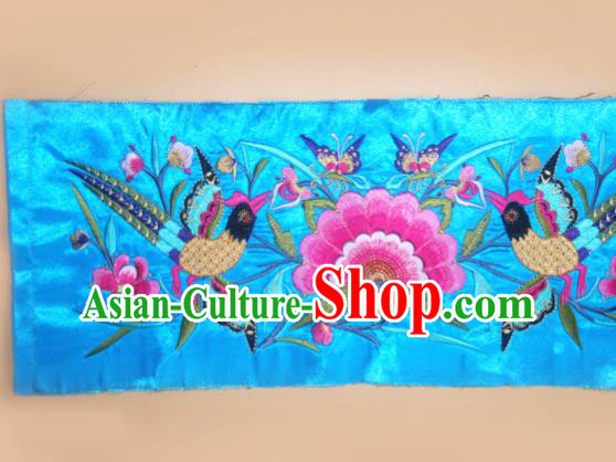 Chinese Traditional Embroidered Phoenix Peony Blue Applique National Dress Patch Embroidery Cloth Accessories