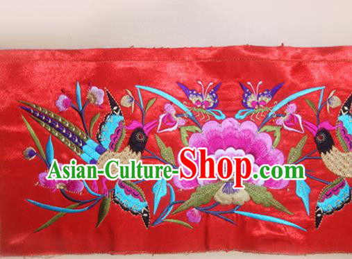 Chinese Traditional Embroidered Phoenix Peony Red Applique National Dress Patch Embroidery Cloth Accessories