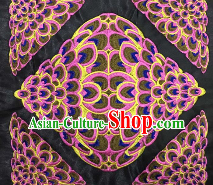 Chinese Traditional Embroidered Pink Peacock Feather Applique National Dress Patch Embroidery Cloth Accessories