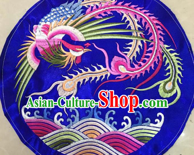 Chinese Traditional Embroidered Phoenix Royalblue Round Applique National Dress Patch Embroidery Cloth Accessories