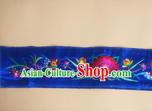 Chinese Traditional National Embroidered Phoenix Peony Royalblue Strap Applique Dress Patch Embroidery Cloth Accessories