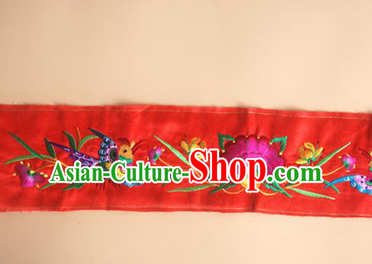 Chinese Traditional National Embroidered Phoenix Peony Red Strap Applique Dress Patch Embroidery Cloth Accessories