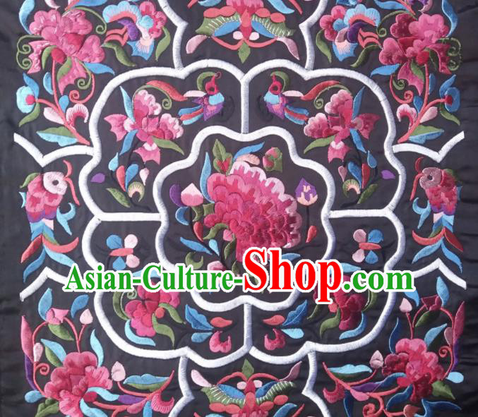Chinese Traditional Embroidered Fish Peony Black Applique National Dress Patch Embroidery Cloth Accessories