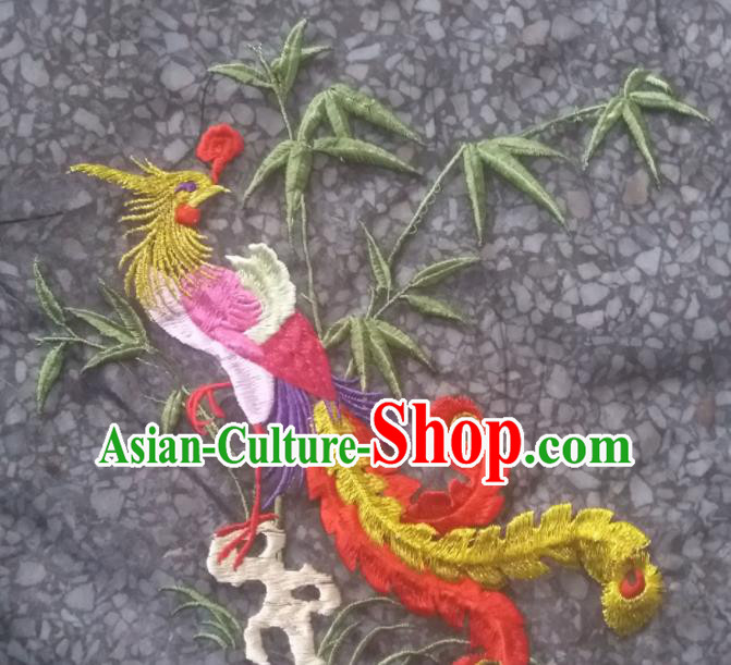 Chinese Traditional Embroidered Phoenix Bamboo Applique National Dress Patch Embroidery Cloth Accessories