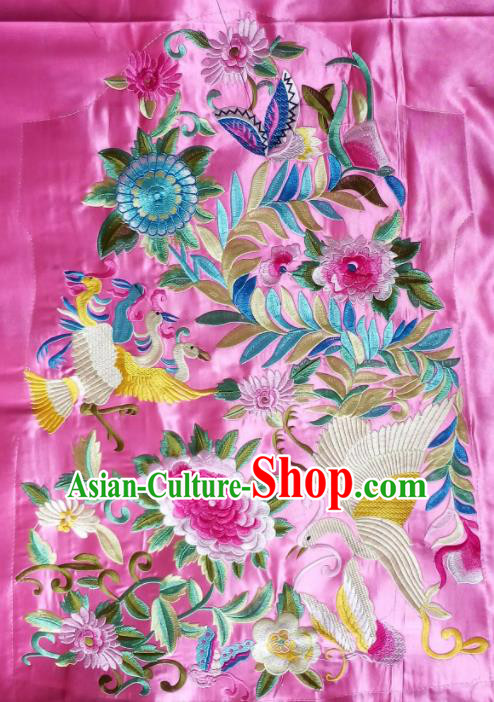 Chinese Traditional Embroidered Peony Crane Chrysanthemum Pink Applique National Dress Patch Embroidery Cloth Accessories