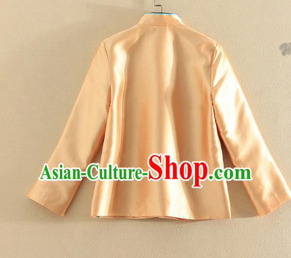 Chinese Traditional Tang Suit Embroidered Dragon Golden Jacket National Costume Qipao Upper Outer Garment for Women