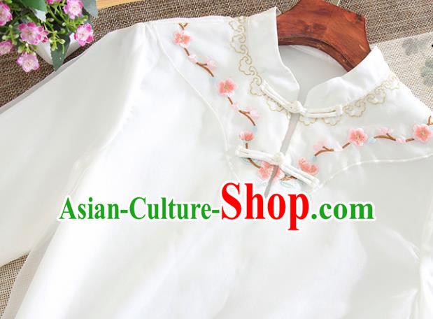 Chinese Traditional Tang Suit Embroidered Peach Flowers White Cheongsam National Costume Qipao Dress for Women