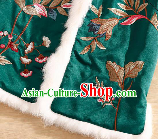 Chinese Traditional Embroidered Peony Green Vest National Dress Embroidery Waistcoat for Women