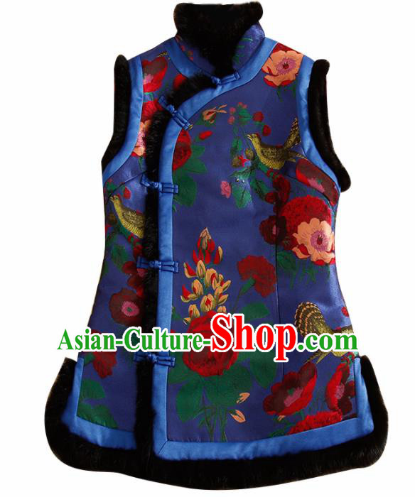 Chinese Traditional Embroidered Blue Vest National Dress Embroidery Waistcoat for Women