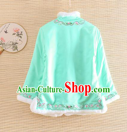 Chinese Traditional Winter Green Jacket National Costume Qipao Upper Outer Garment for Women