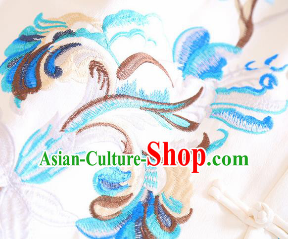 Chinese Traditional Embroidered White Jacket National Costume Qipao Upper Outer Garment for Women