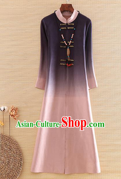 Chinese Traditional Printing Pink Dust Coat National Costume Qipao Upper Outer Garment for Women