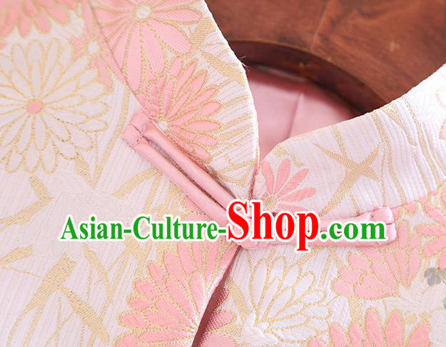 Chinese Traditional Tang Suit Pink Jacket National Costume Qipao Upper Outer Garment for Women