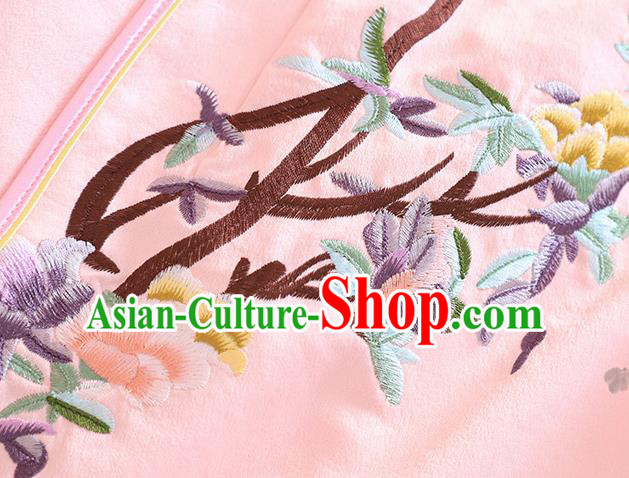 Chinese Traditional Embroidered Peony Pink Cheongsam National Costume Qipao Dress for Women