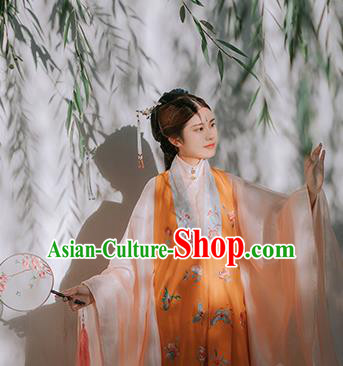 Traditional Chinese Ming Dynasty Historical Costumes Orange Vest Ancient Imperial Consort Hanfu Dress for Women