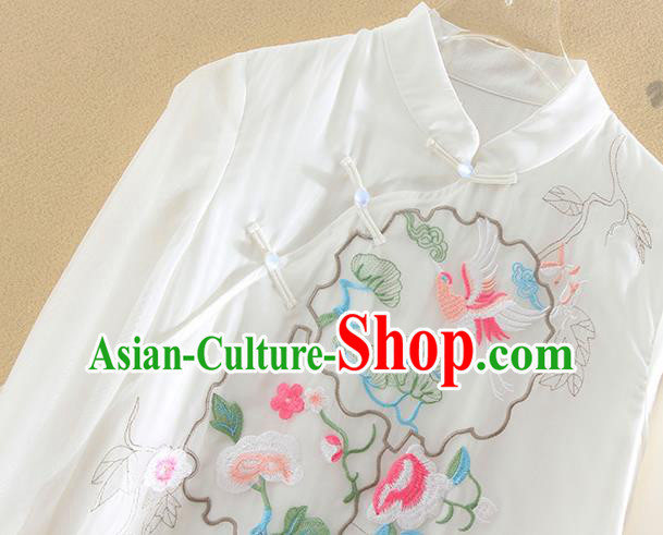 Chinese Traditional Tang Suit Embroidered Chrysanthemum Plum White Cheongsam National Costume Qipao Dress for Women