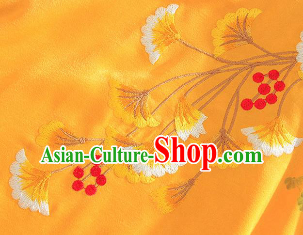 Chinese Traditional Tang Suit Embroidered Ginkgo Leaf Yellow Shirt National Costume Qipao Upper Outer Garment for Women