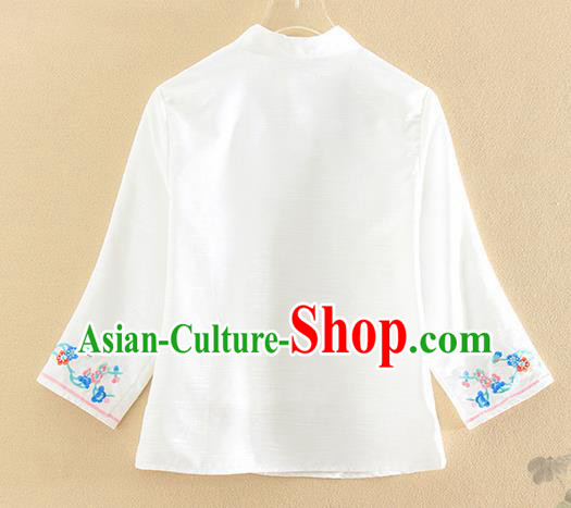 Chinese Traditional Tang Suit Embroidered Butterfly White Shirt National Costume Qipao Upper Outer Garment for Women