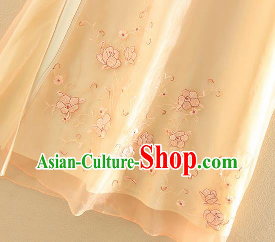 Chinese Traditional Tang Suit Embroidered Roses Orange Cheongsam National Costume Qipao Dress for Women