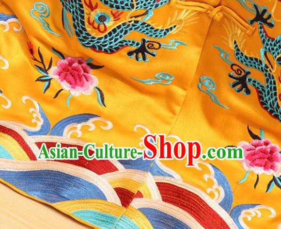 Chinese Traditional Tang Suit Embroidered Dragons Golden Coat National Costume Qipao Upper Outer Garment for Women