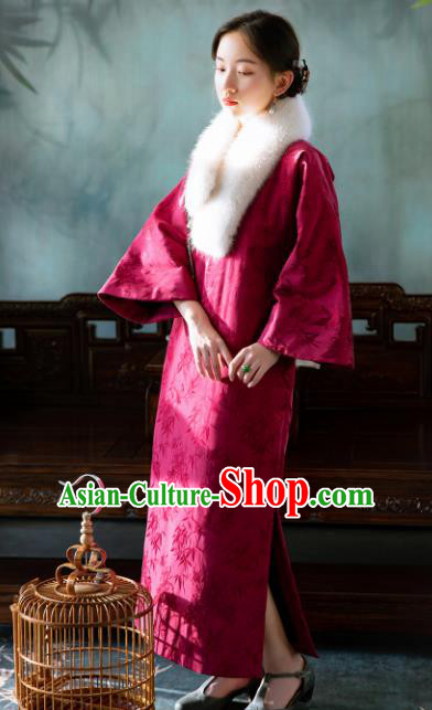 Traditional Chinese National Rosy Brocade Qipao Dress Tang Suit Cheongsam Costume for Women