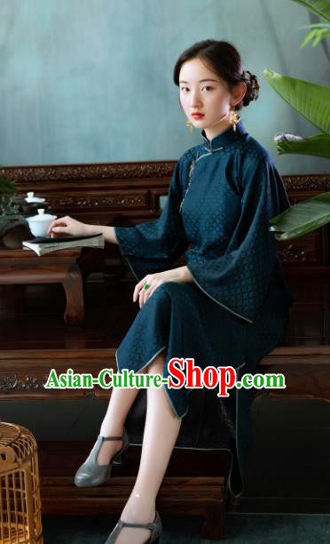 Traditional Chinese National Peacock Green Silk Qipao Dress Tang Suit Cheongsam Costume for Women