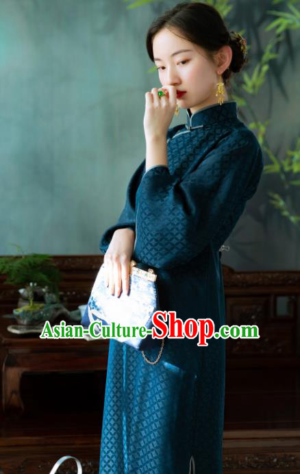 Traditional Chinese National Peacock Green Silk Qipao Dress Tang Suit Cheongsam Costume for Women