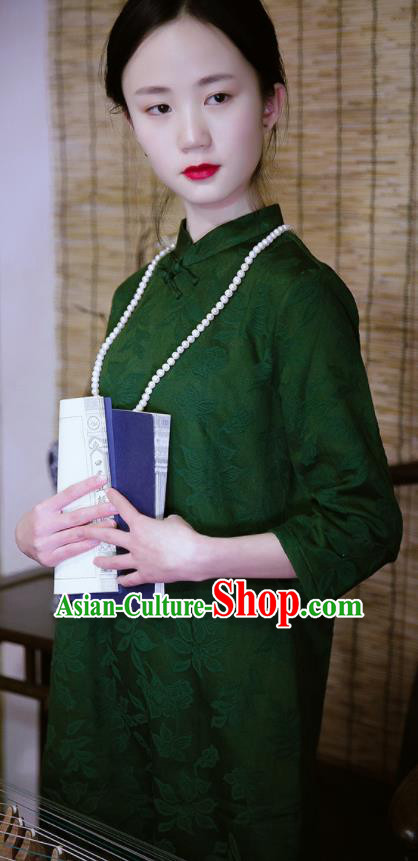 Traditional Chinese National Deep Green Qipao Dress Tang Suit Cheongsam Costume for Women