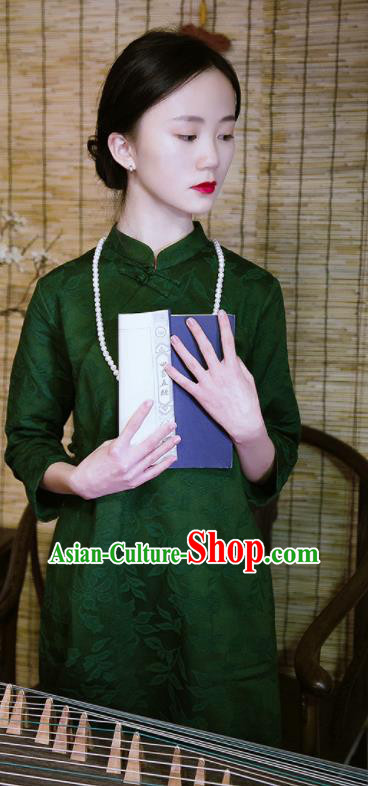 Traditional Chinese National Deep Green Qipao Dress Tang Suit Cheongsam Costume for Women
