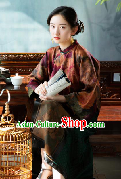 Chinese Traditional Tang Suit Blouse National Costume Republic of China Qipao Upper Outer Garment for Women