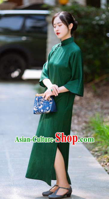 Traditional Chinese National Green Silk Qipao Dress Tang Suit Cheongsam Costume for Women