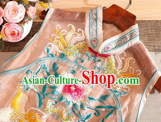 Traditional Chinese National Embroidered Peony Phoenix Pink Qipao Dress Tang Suit Cheongsam Costume for Women