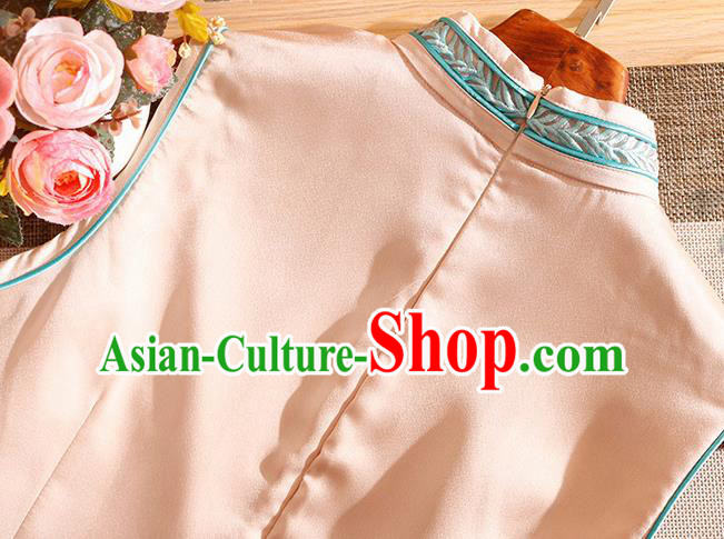 Traditional Chinese National Embroidered Peony Phoenix Pink Qipao Dress Tang Suit Cheongsam Costume for Women