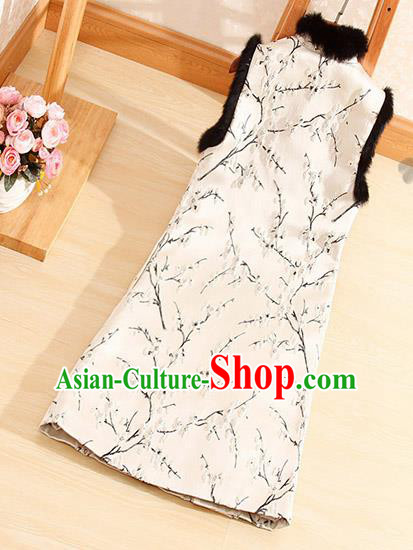 Chinese Traditional Embroidered Plum Blossom White Vest National Dress Waistcoat for Women