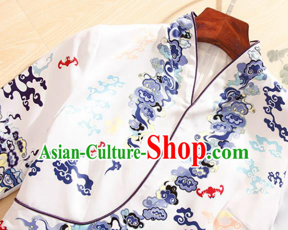 Traditional Chinese National Printing White Qipao Dress Tang Suit Cheongsam Costume for Women