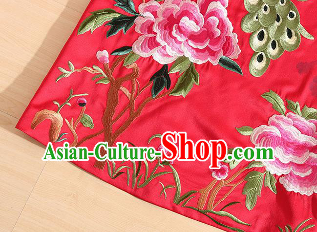Traditional Chinese National Embroidered Peacock Peony Red Qipao Dress Tang Suit Cheongsam Costume for Women