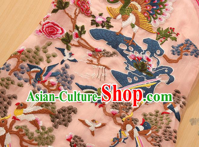 Traditional Chinese National Embroidered Peacock Birds Pink Qipao Dress Tang Suit Cheongsam Costume for Women