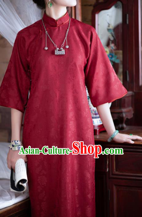 Traditional Chinese National Purplish Red Silk Qipao Dress Tang Suit Cheongsam Costume for Women