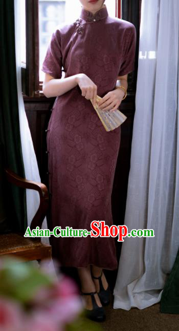 Traditional Chinese Late Qing Dynasty Light Purple Silk Qipao Dress National Tang Suit Cheongsam Costume for Women