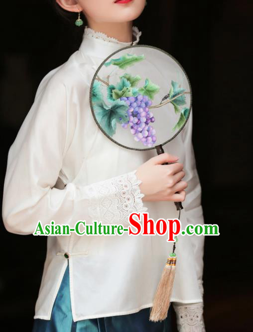 Chinese Traditional Tang Suit White Shirt National Costume Republic of China Qipao Upper Outer Garment for Women